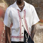 Hearujoy Mens Floral Print Vacation Casual Short Sleeve Shirt Genderless 2024 Summer New Style Retro Thin Simple Versatile Top Unisex